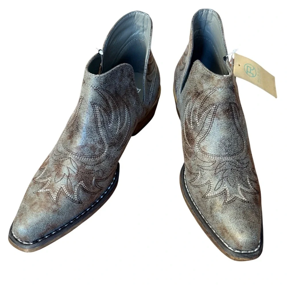 Roper Riley Womens Grey Distressed Western Ankle Boots 09-021-1567-2635 Size 9